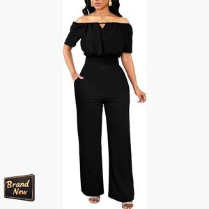 Off Shoulder Jumpsuit Long Straight Pants Formal Party Wear Polyester Blend